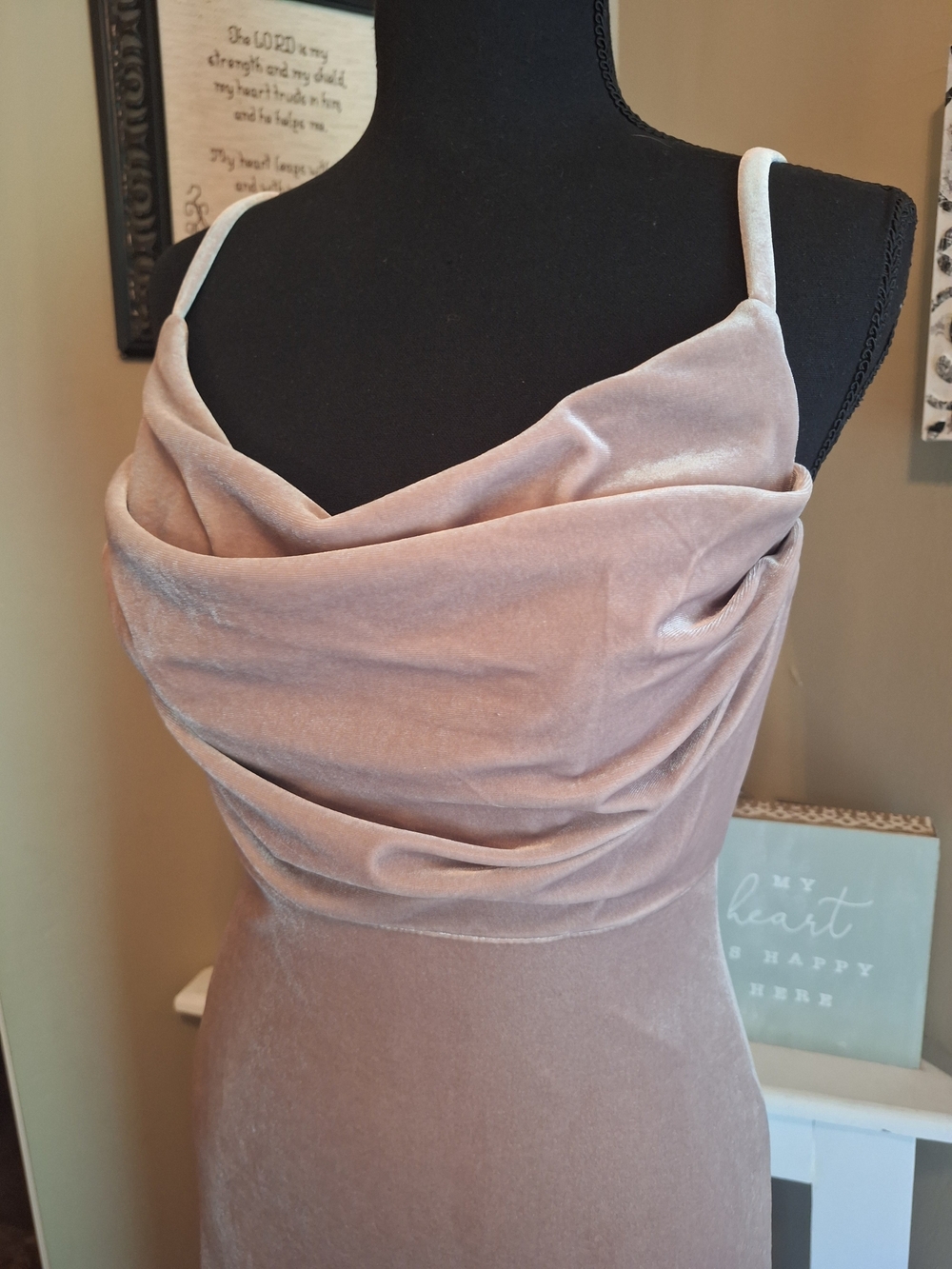 Hot! Revelry Taupe Cowl Neck Formal Maxi Dress